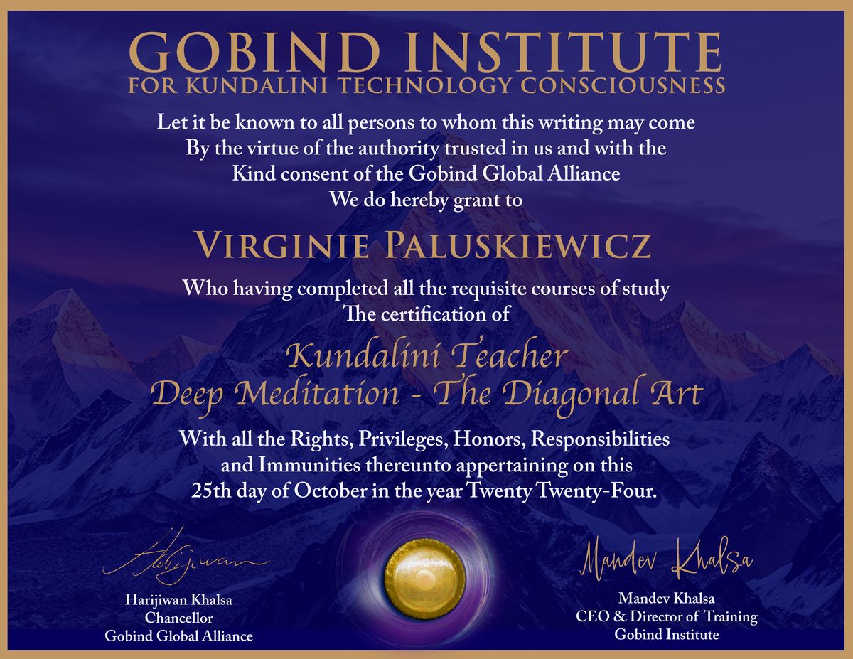 Certificat Deep Meditation The Diagonal Art, Gobind Institute